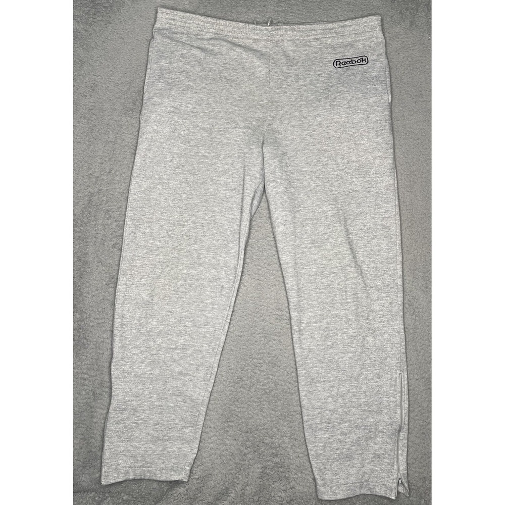 Vintage Reebok Sport Grey Sweatpants Mens Large 1/4 Bottom Zip Loose Fit Active‎